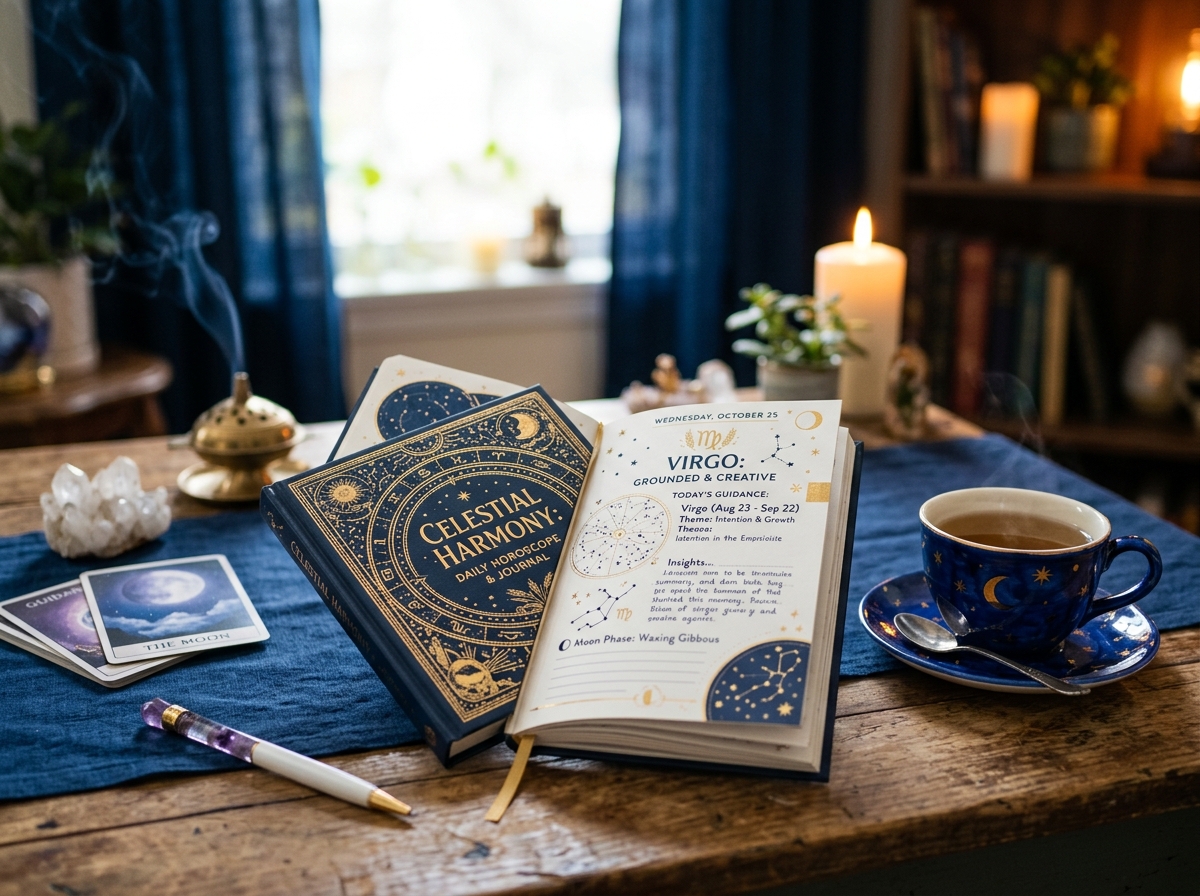 Illustrated daily horoscope journal and tea