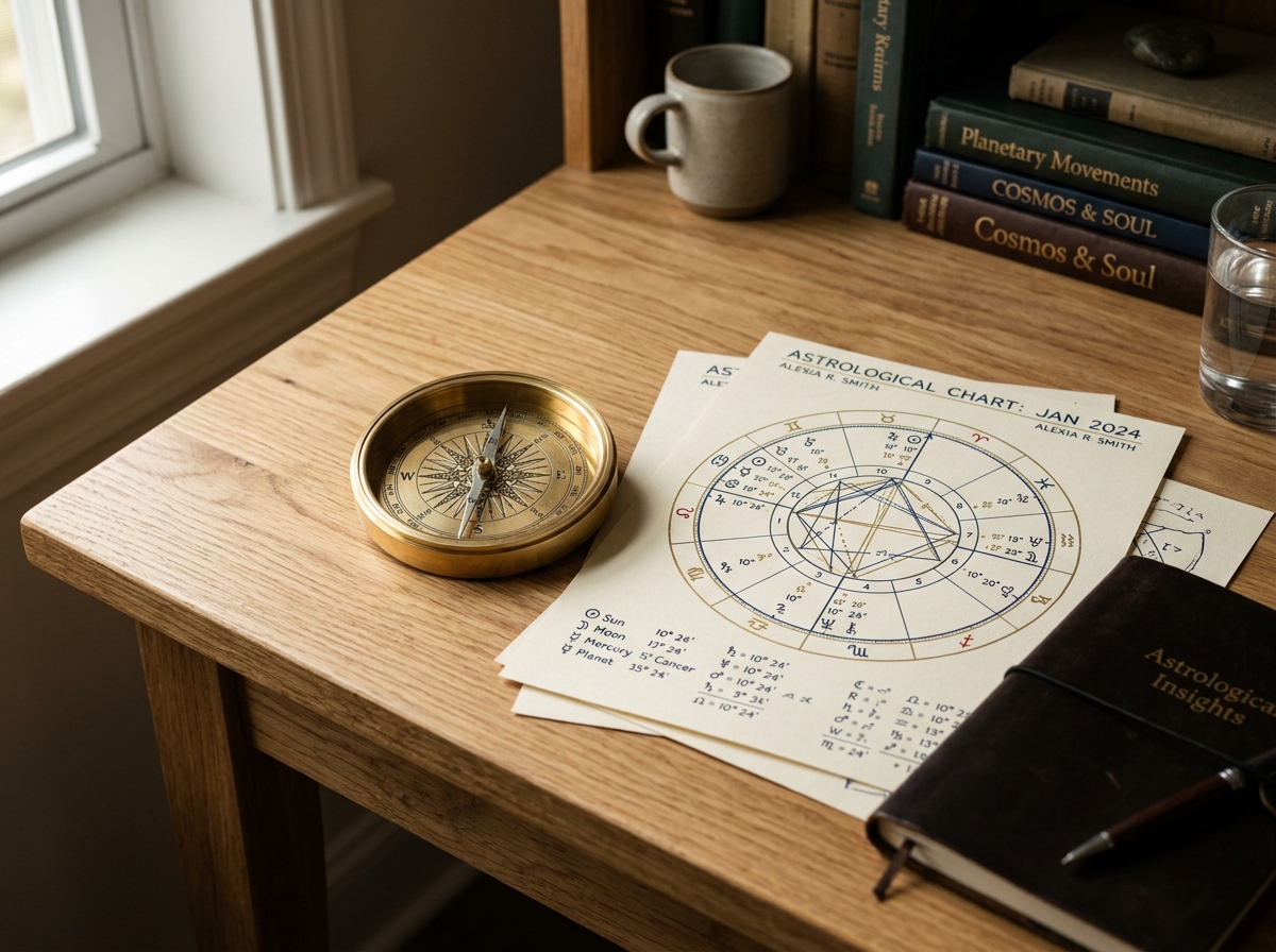 Astrological charts and a golden compass